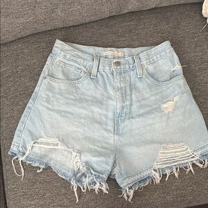 Light Blue Distressed Denim Shorts